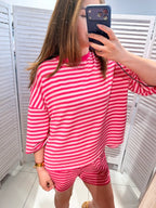 Gestreept t-shirt fushia/roze