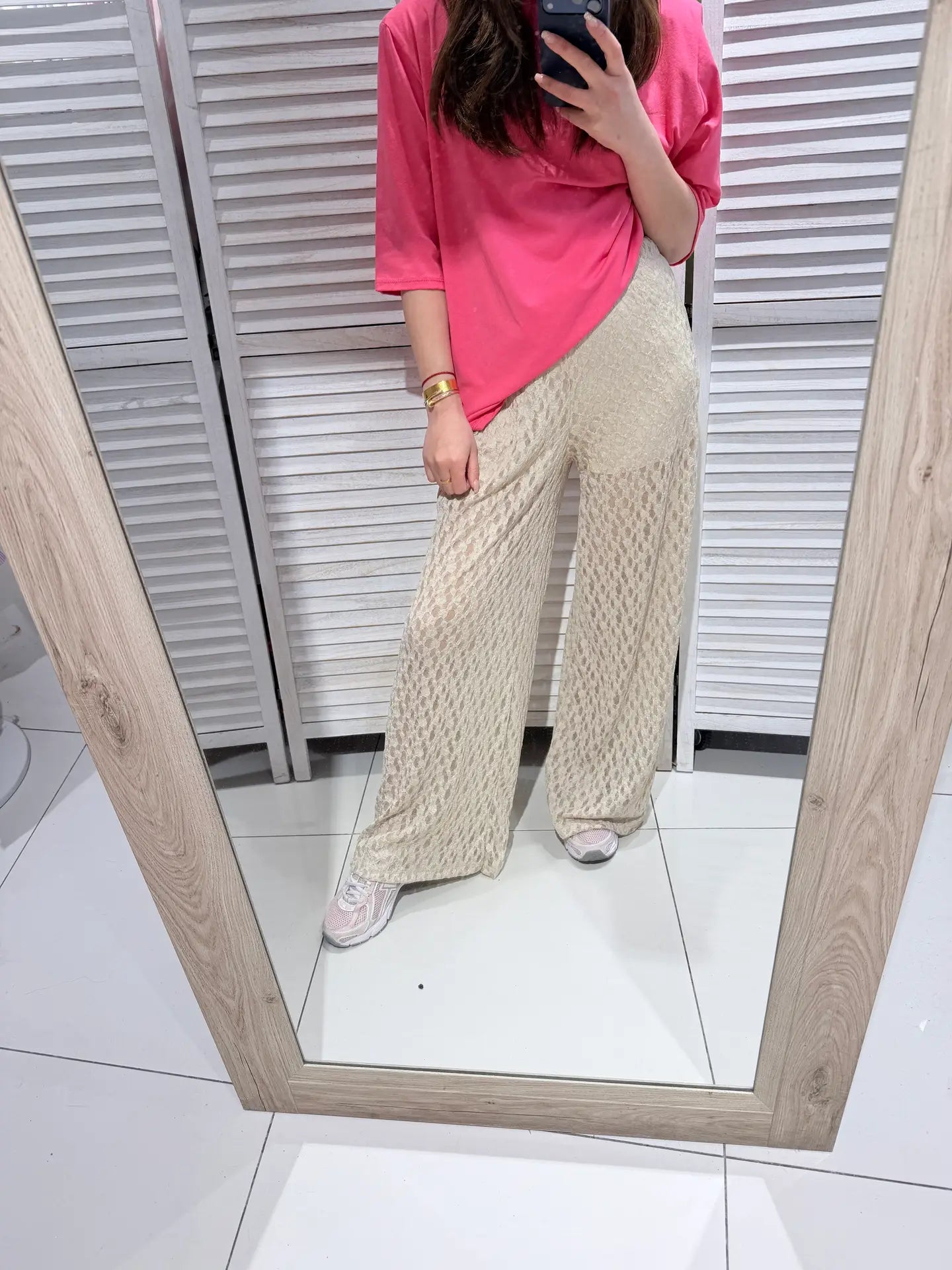Broek met kanten look beige