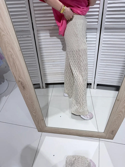 Broek met kanten look beige