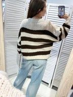 Trui met pofmouwen - donkerbruin/beige