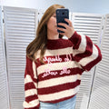 Trui met pofmouwen - Rood/beige