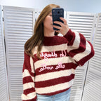 Trui met pofmouwen - Rood/beige