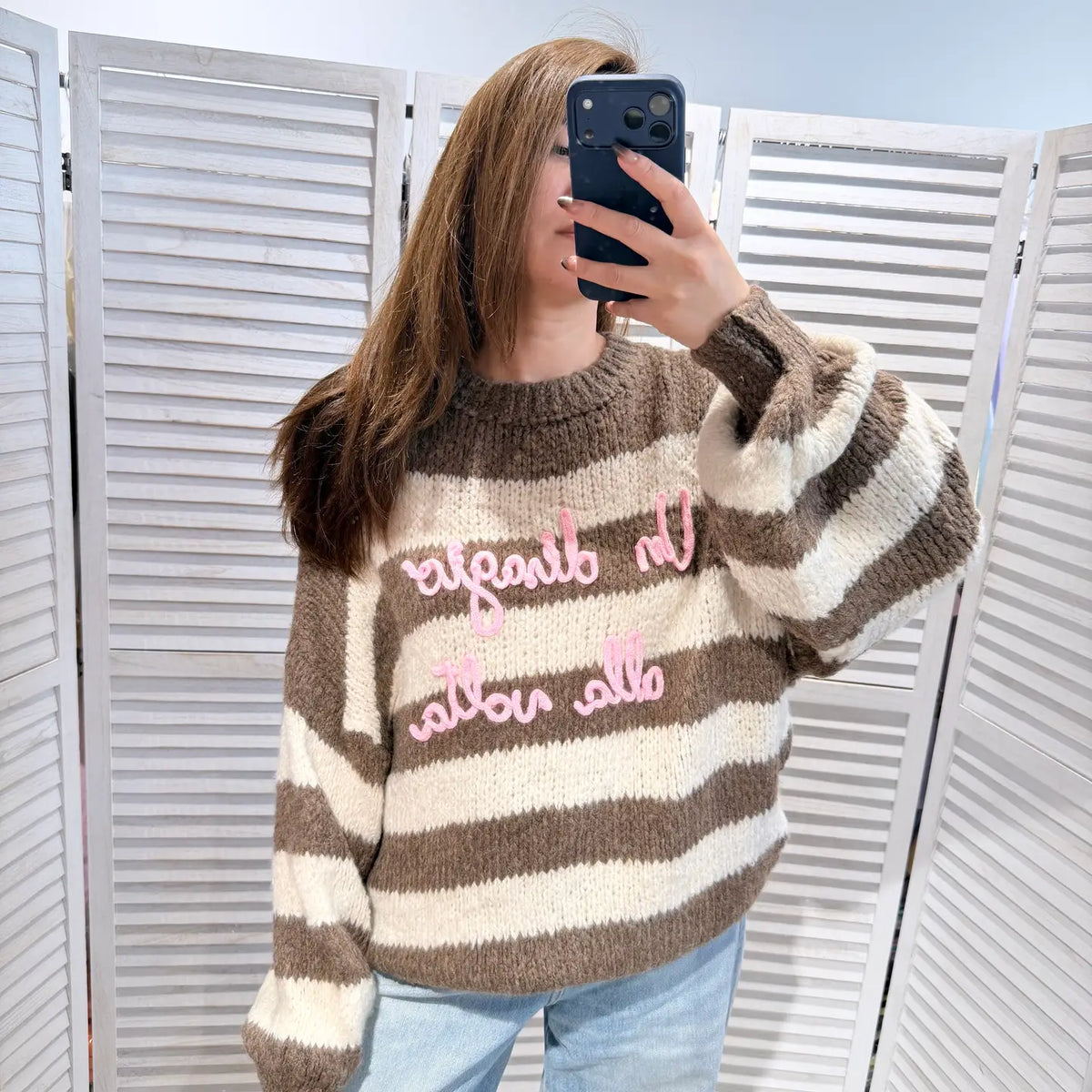 Trui met pofmouwen - lichtbruin/beige