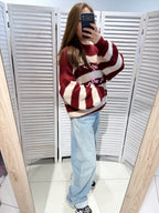 Trui met pofmouwen - Rood/beige
