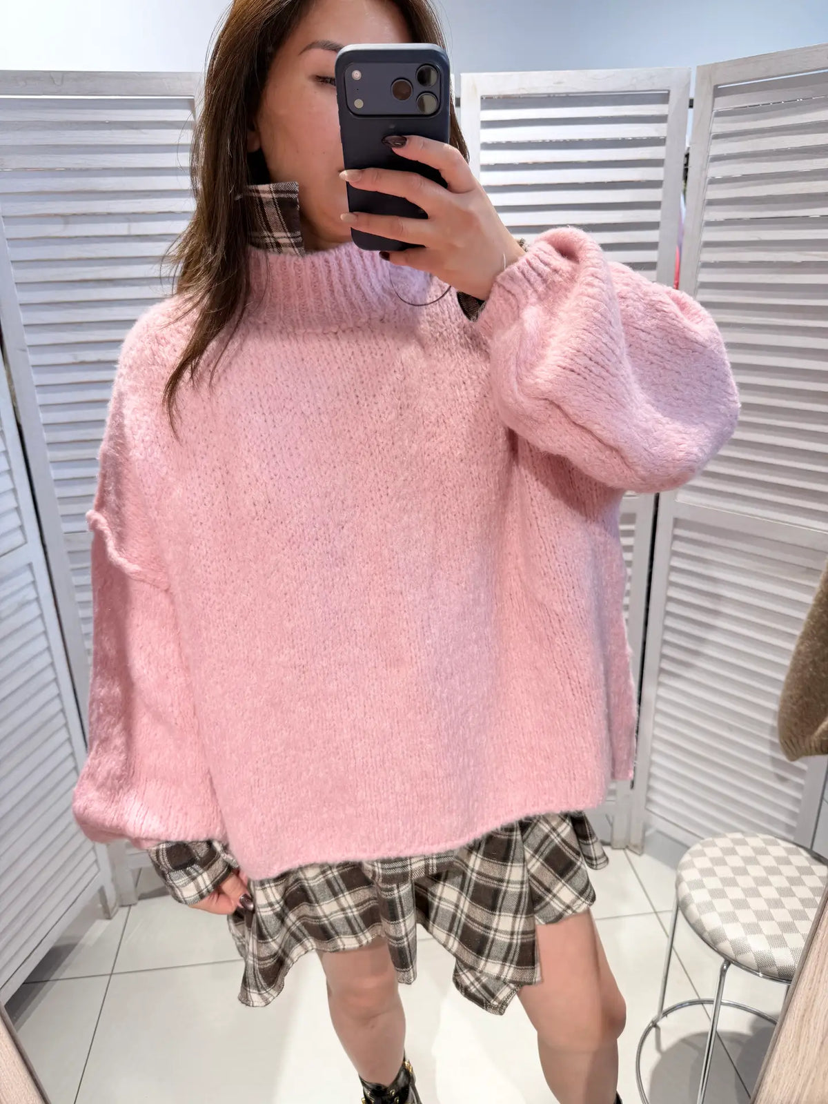Oversized trui met pofmouwen - roze