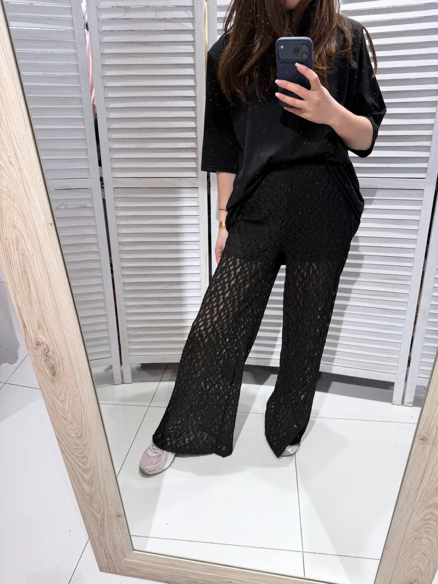 Broek met kanten look zwart