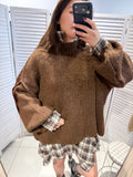 Oversized trui met pofmouwen - donkerbruin