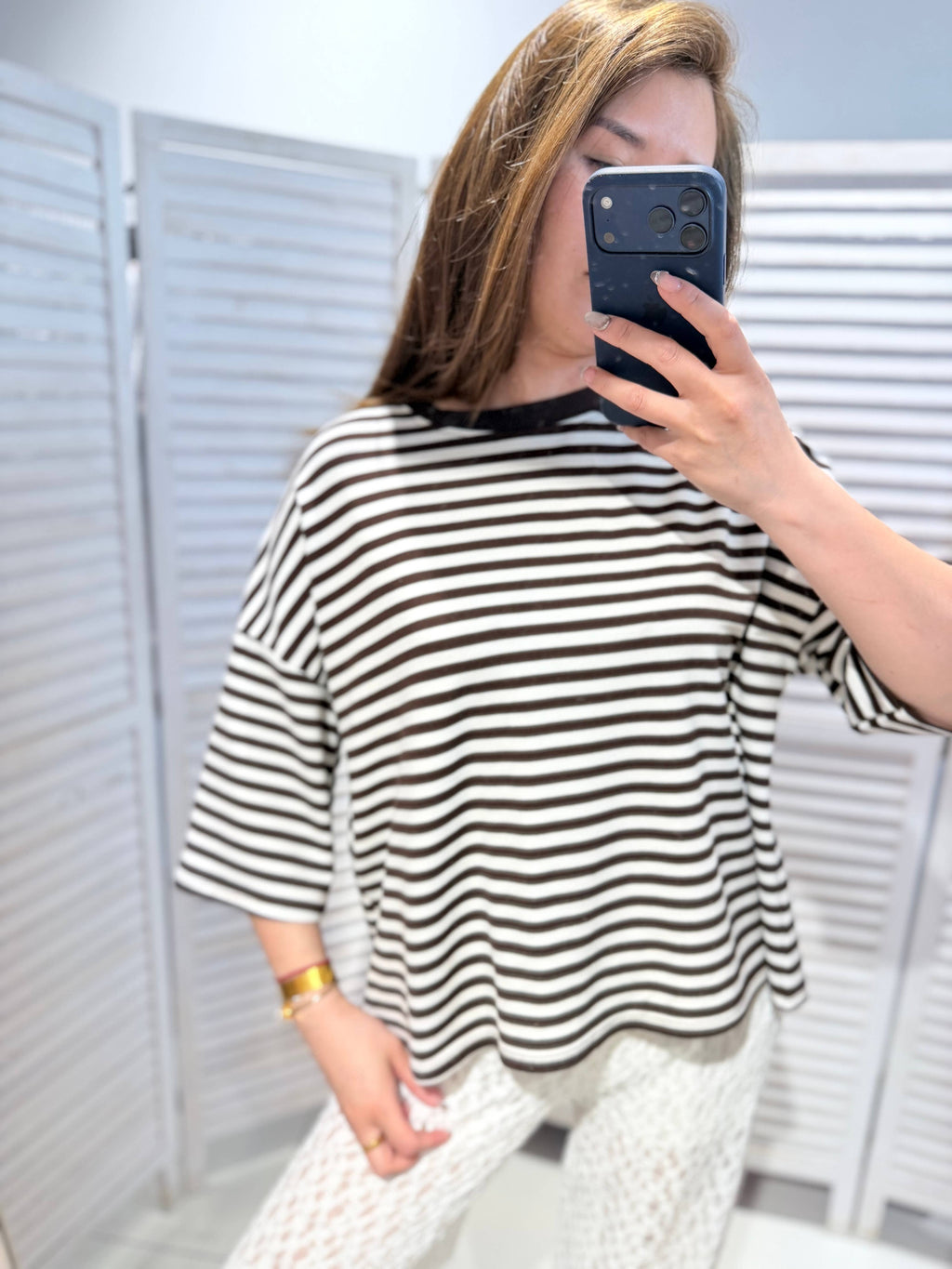 Gestreept T-shirt bruin
