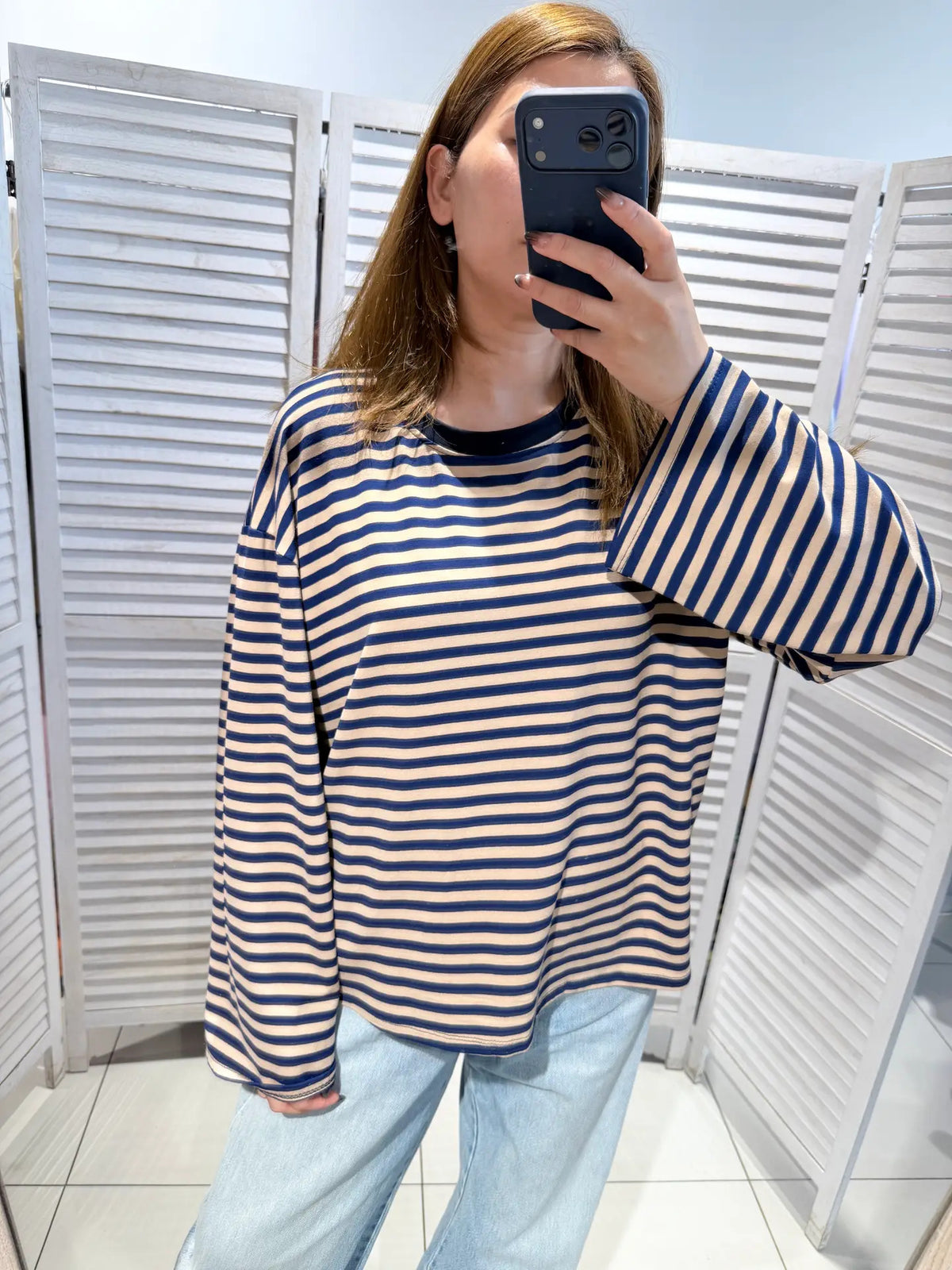 Longsleeve blauw-beige
