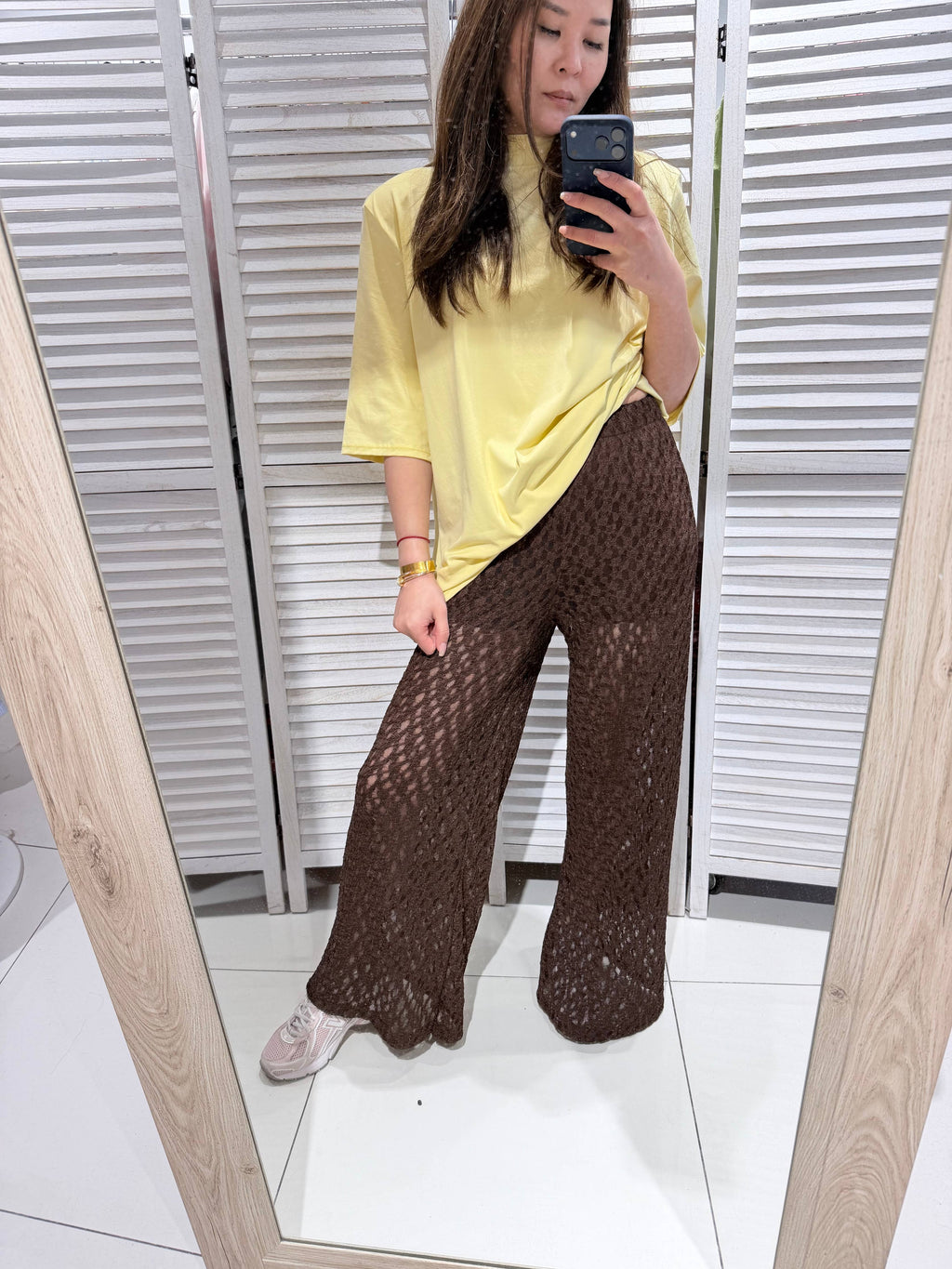 Broek met kanten look bruin