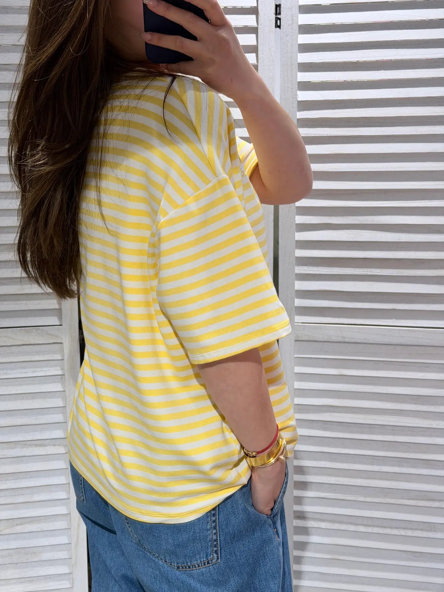 Gestreept t-shirt iconic geel