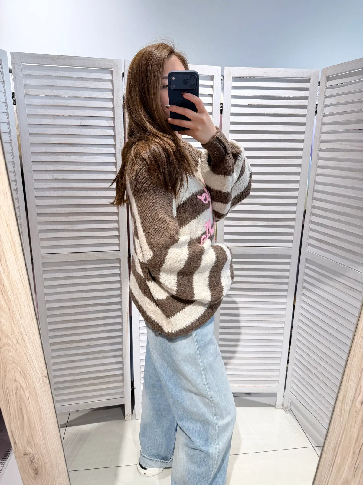 Trui met pofmouwen - lichtbruin/beige