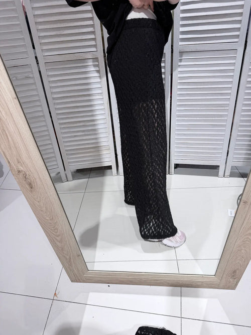 Broek met kanten look zwart