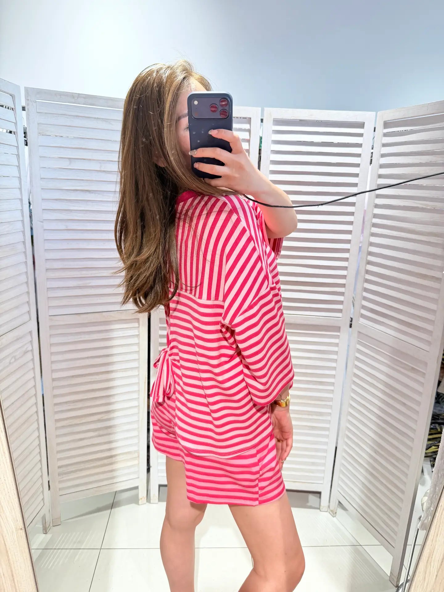 Gestreept t-shirt fushia/roze