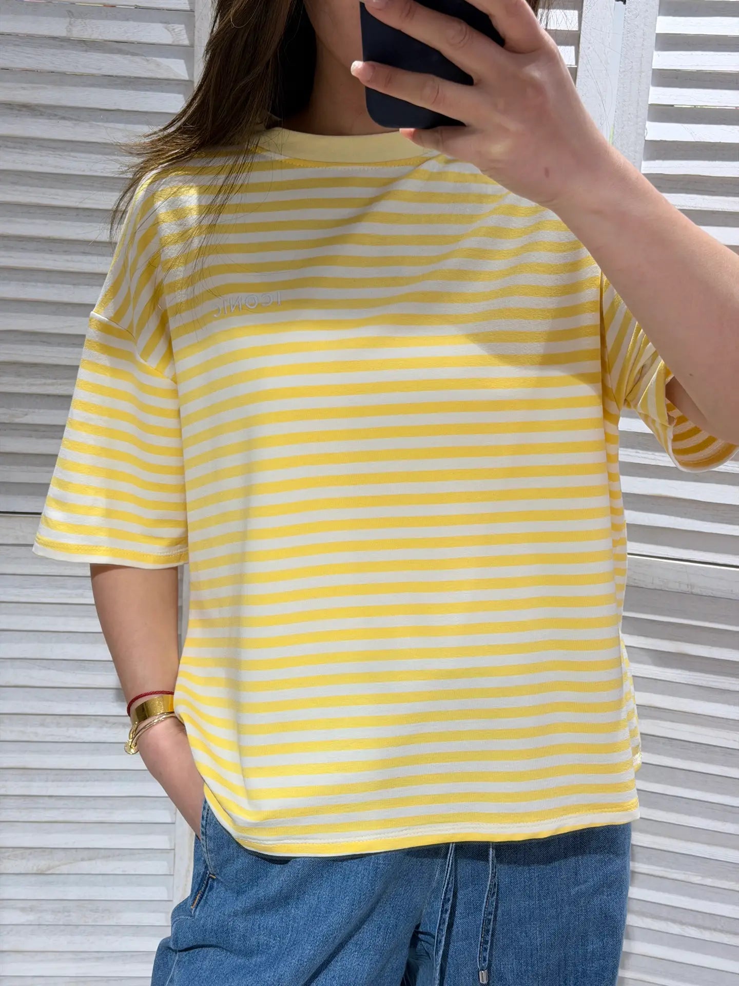Gestreept t-shirt iconic geel